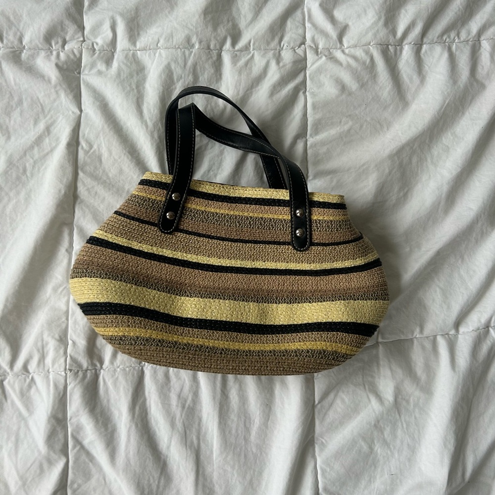 Vintage 90s Striped Woven basket bag